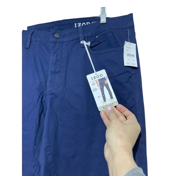 Izod Men's Pants Straight Leg Slim Fit Comfort Stretch 100% Cotton Blue Size 36 - Picture 4 of 6